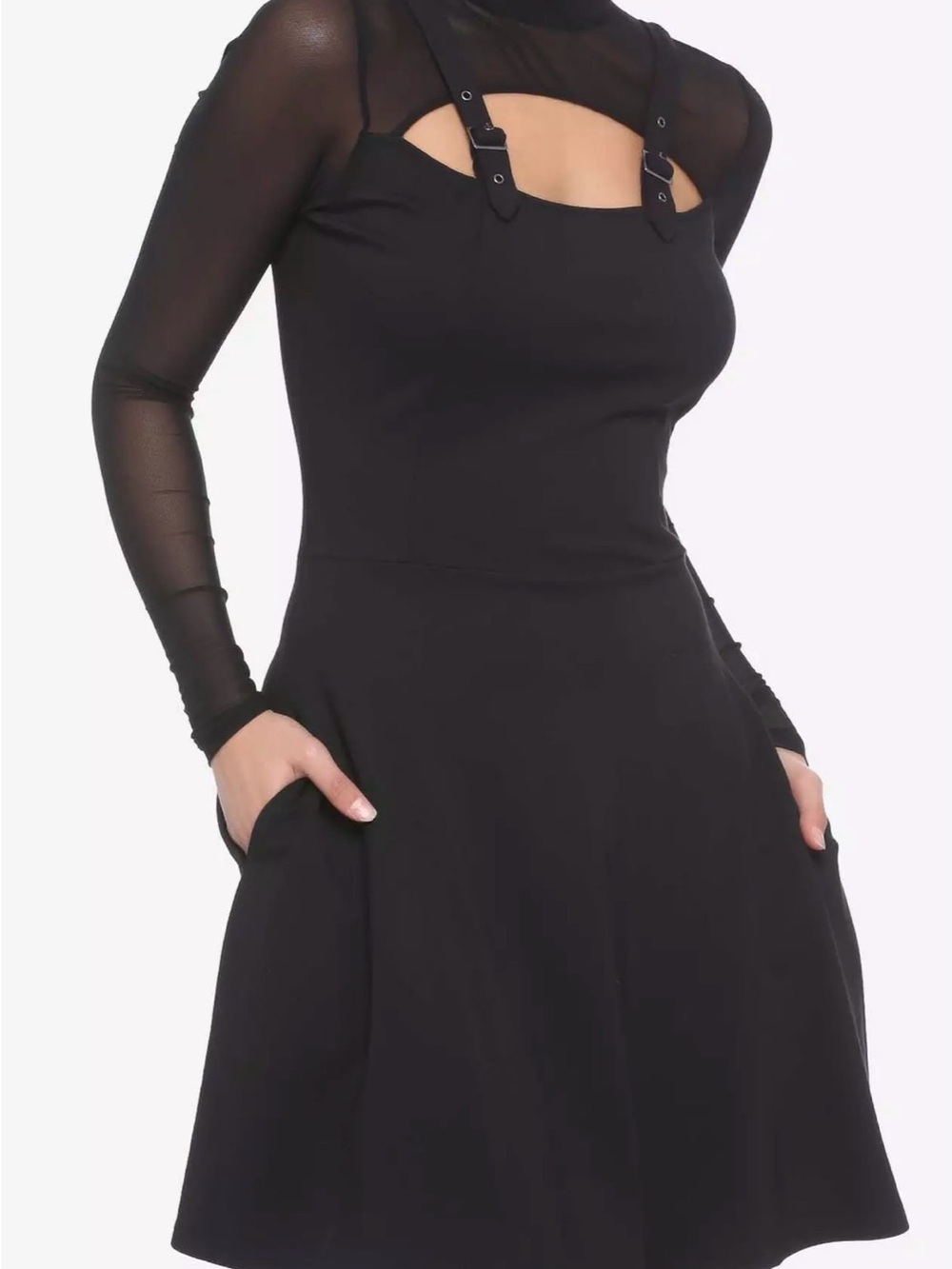 Hot Topic Black Mesh-Sleeve Gothic Dress
